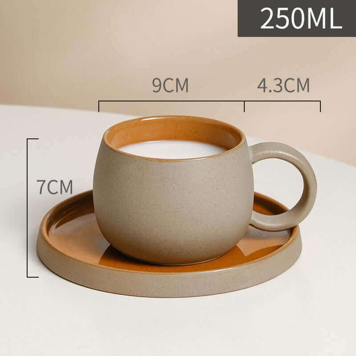ZenCrafter Coffee Mug Set - 250ml retro-style ceramic mug with matching saucer, inspired by traditional Japanese stoneware.